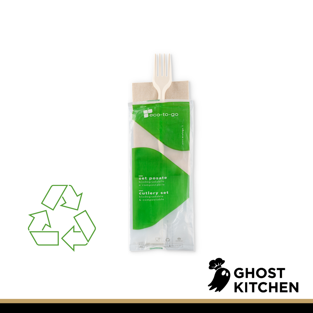 Forchetta BIO con tovagliolo mono - 500 PZ - Da 0,11€