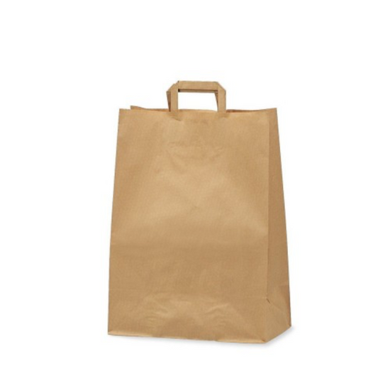 Busta avana Manico piatto 28+16x30 cm per asporto  Bianca/Avana- 250 PZ - Da 0,24€